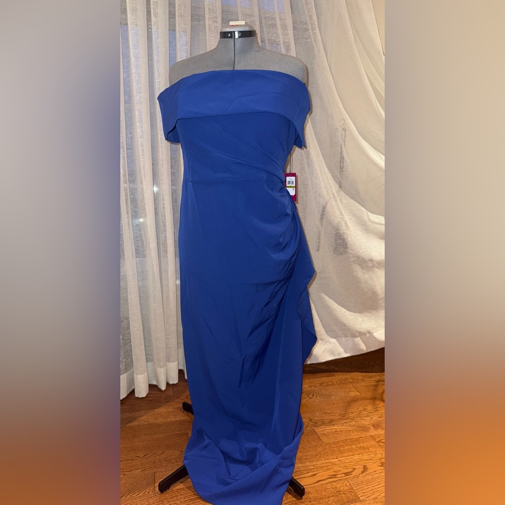 Vince Camuto Blue Ruched Off-Shoulder Cocktail Dress